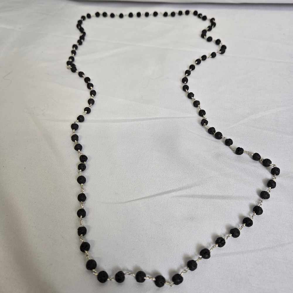 Gray Lava Bead Single Strand Necklace, Silver Tone 19.5" Chain - Picture 4 of 5
